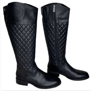 Vince Camuto Faya Black Quilted Leather Riding Knee High Boots size 6